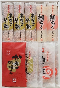 T5-5　 あなご竹輪3本・鯛ちく2本・かき味噌天１枚・あなご天２枚・たこ天２枚